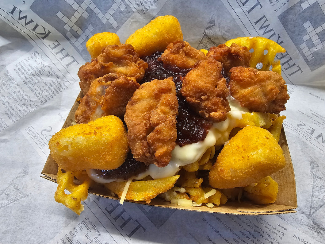 Loaded fried chicken camembert waffles